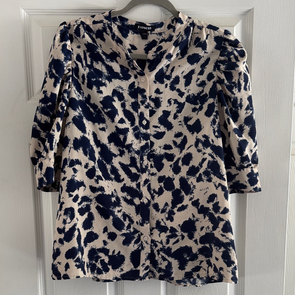 Express Navy and Cream Abstract Blouse